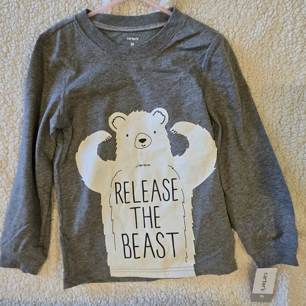 Carter's Boys Gray Long Sleeve Tee with Polar Bear Design 5t